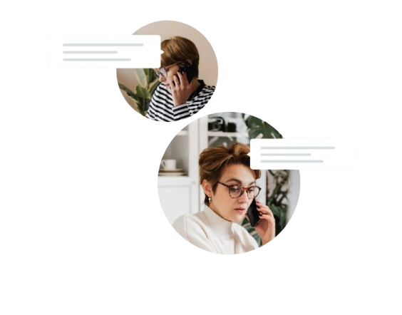 Two people speaking with chat bubbles